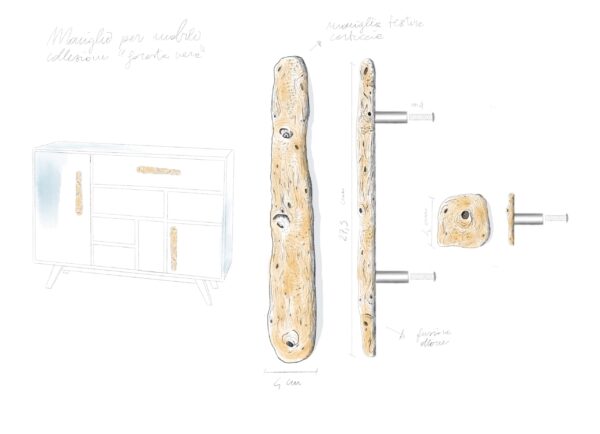 maniglia fissa maniglia per mobili con texture legno modello olmo by niva design